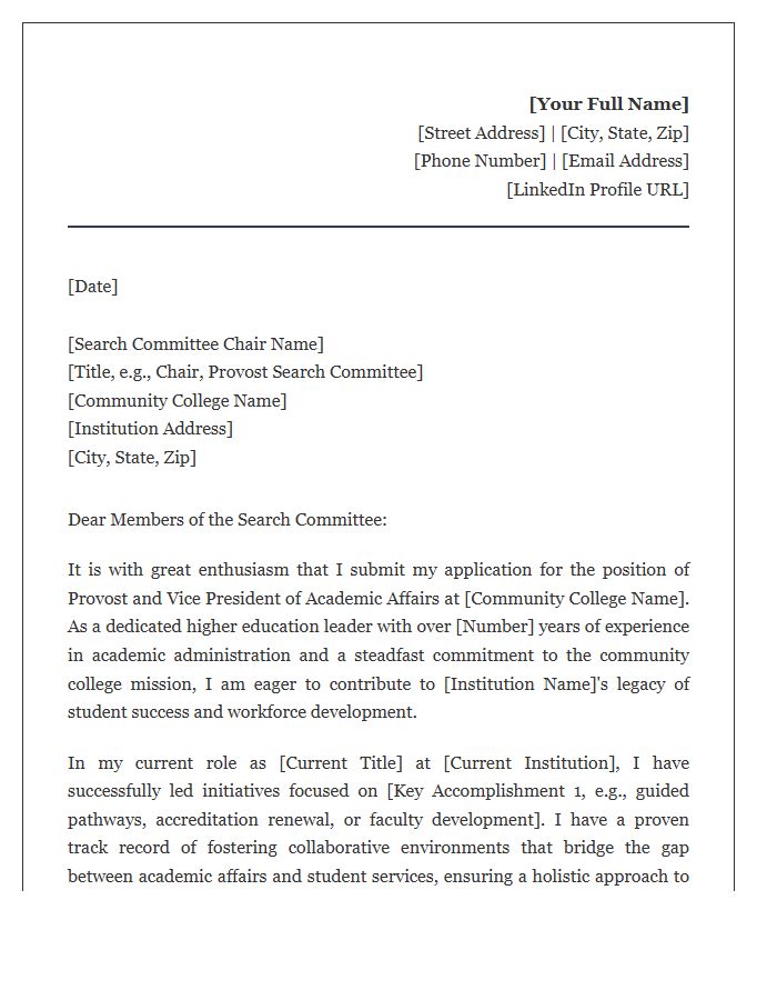 Community College Provost Executive Cover Letter Template