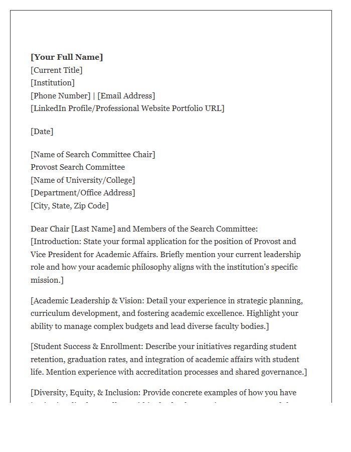 Higher Education Provost Leadership Cover Letter Template