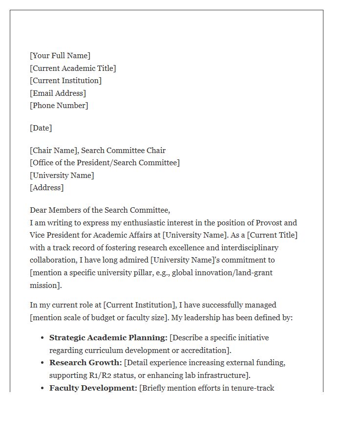 Research University Provost Role Cover Letter Template