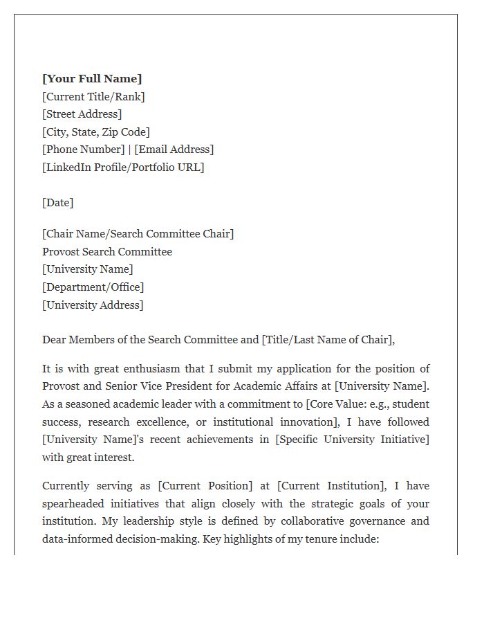 Senior Academic Officer Provost Cover Letter Template