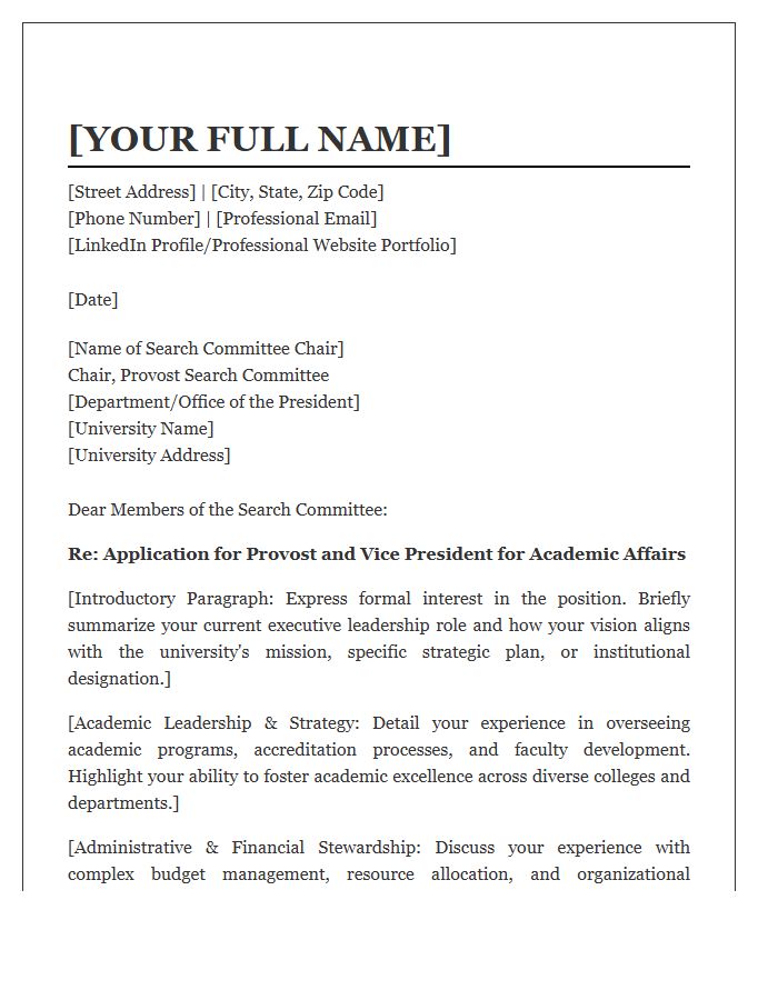 University Provost And Vice President Cover Letter Template