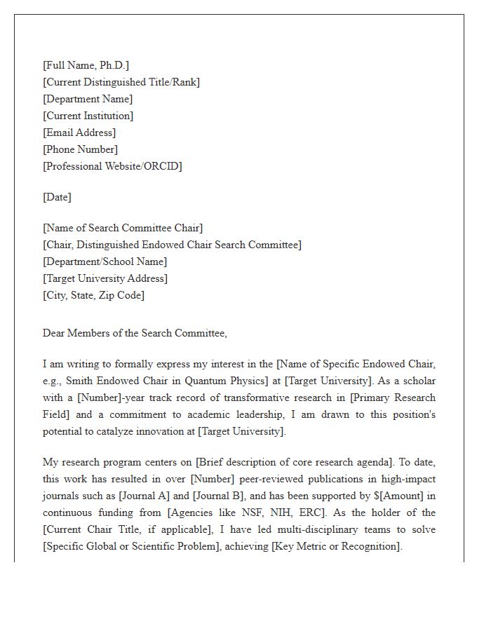 Academic Distinguished Endowed Chair Cover Letter Template