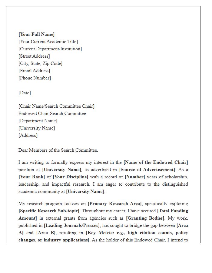 Endowed Chair Search Committee Cover Letter Template