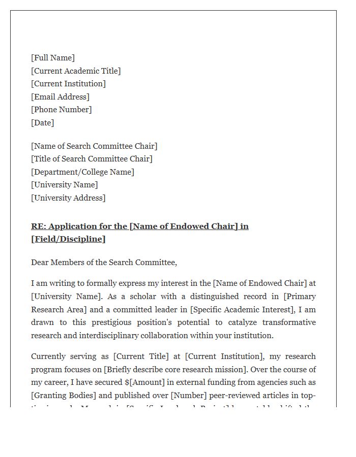 Executive Academic Endowed Chair Cover Letter Template