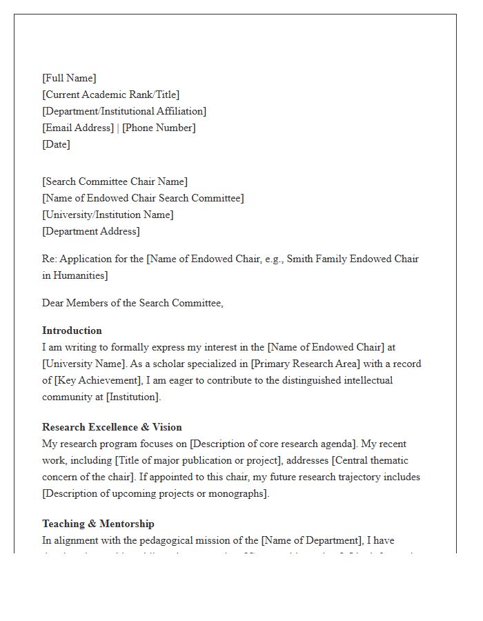 Humanities Endowed Chair Application Cover Letter Template
