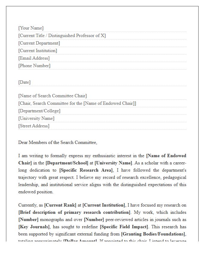 Senior Faculty Endowed Chair Cover Letter Template