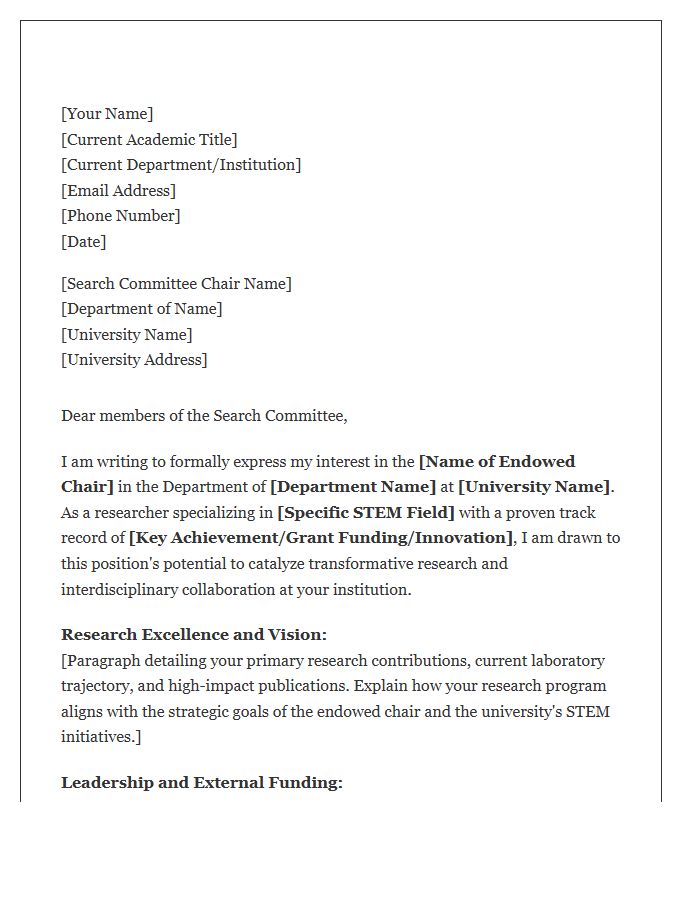 STEM Endowed Chair Position Cover Letter Template