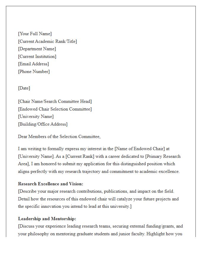 University Endowed Chair Selection Cover Letter Template