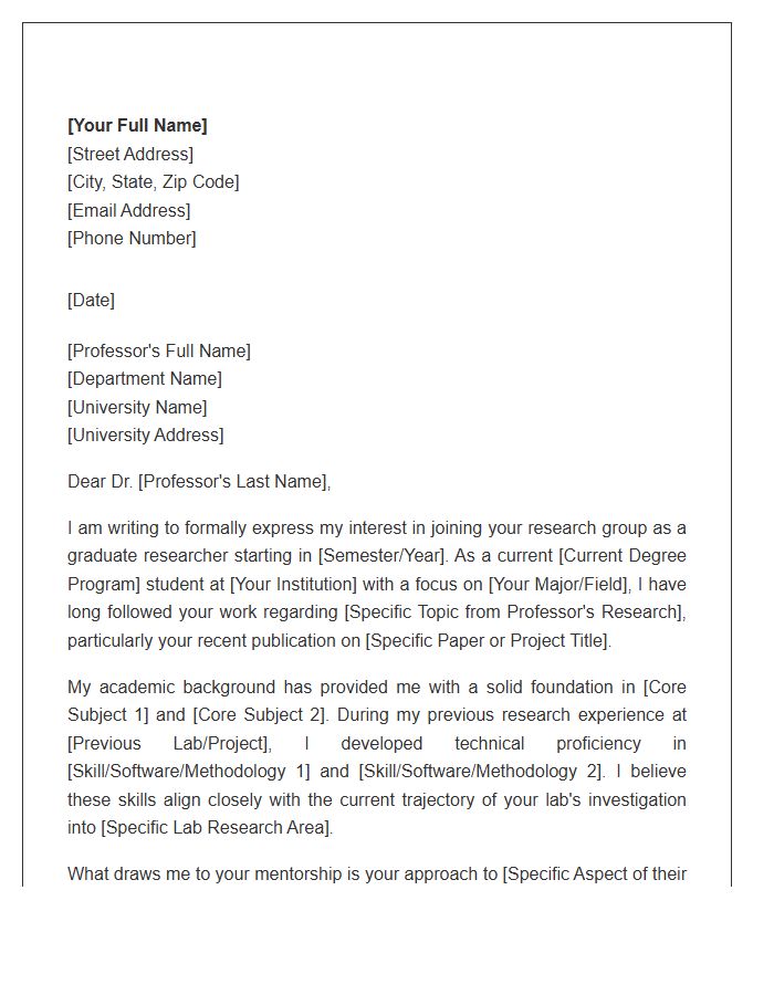 Graduate School Research Mentor Application Cover Letter Template