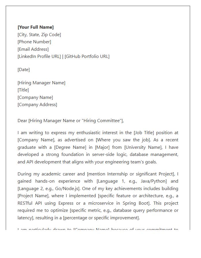 Backend Software Engineer Entry Level Cover Letter Template
