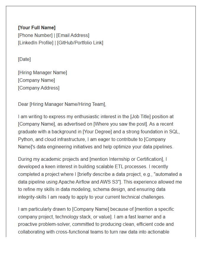 Data Engineering Entry Level Cover Letter Template