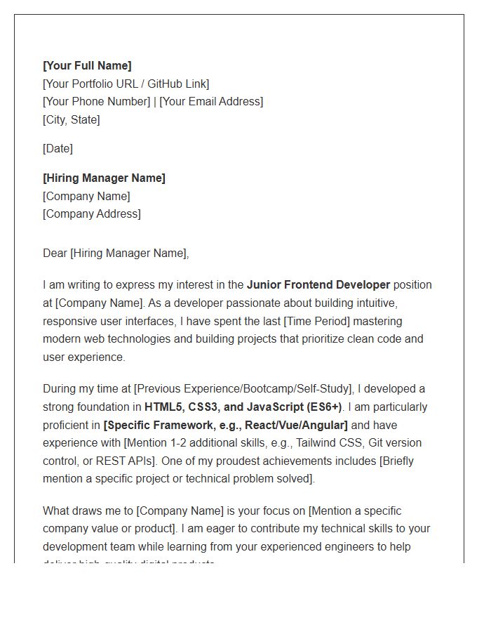 Junior Frontend Developer Cover Letter Template