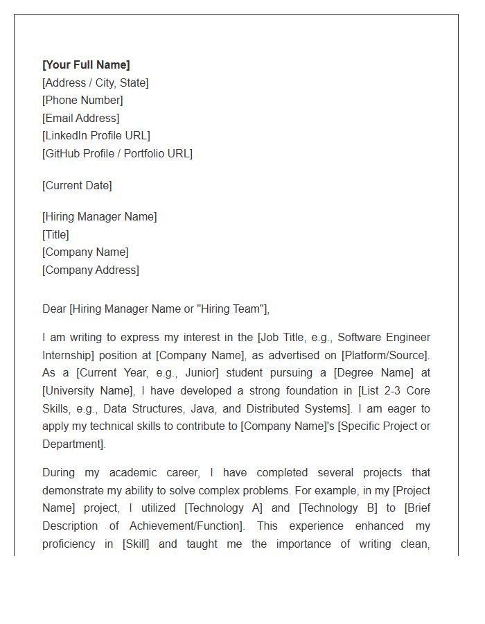 Software Engineer Internship Cover Letter Template