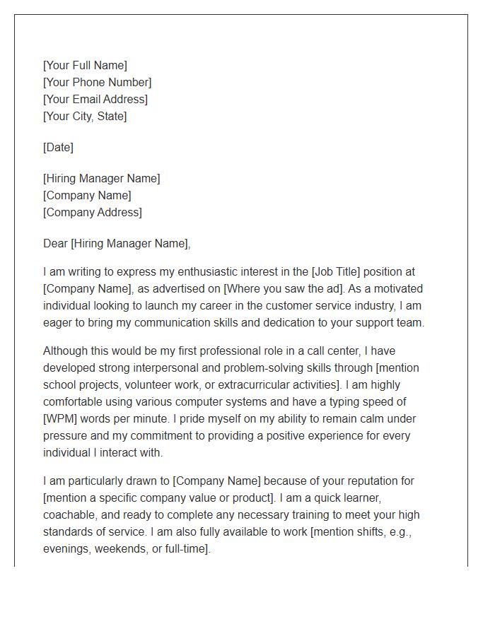 First Job Call Center Cover Letter Template