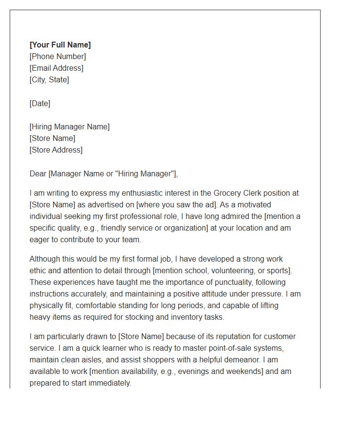 First Job Grocery Clerk Cover Letter Template