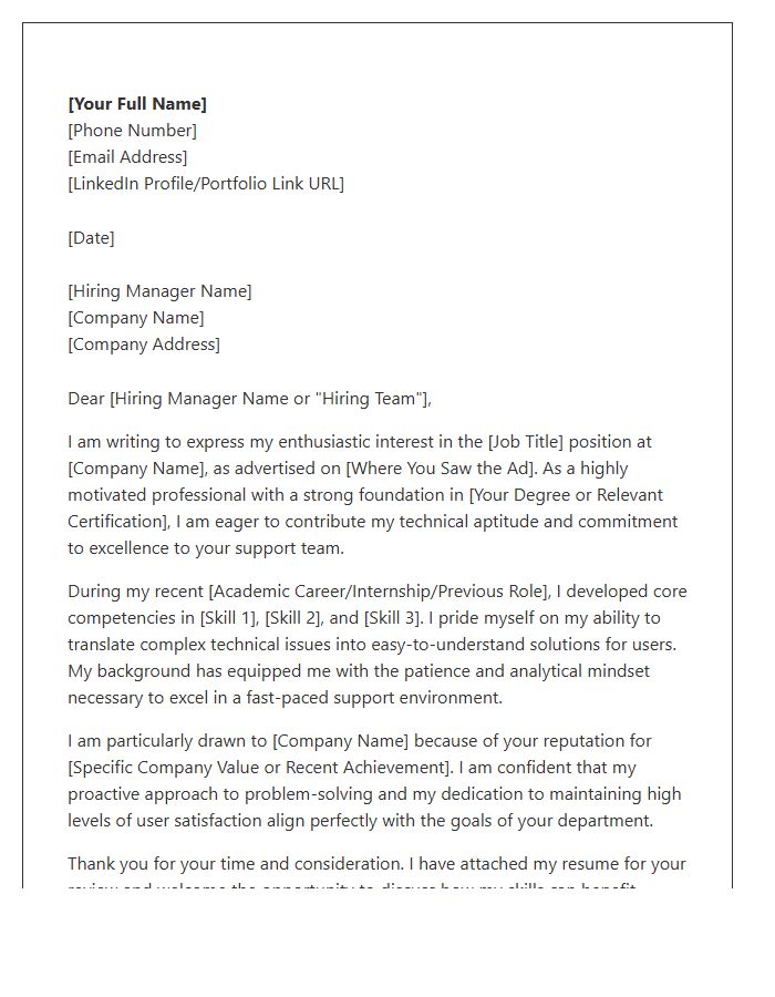 Professional Entry Level Support Cover Letter Template