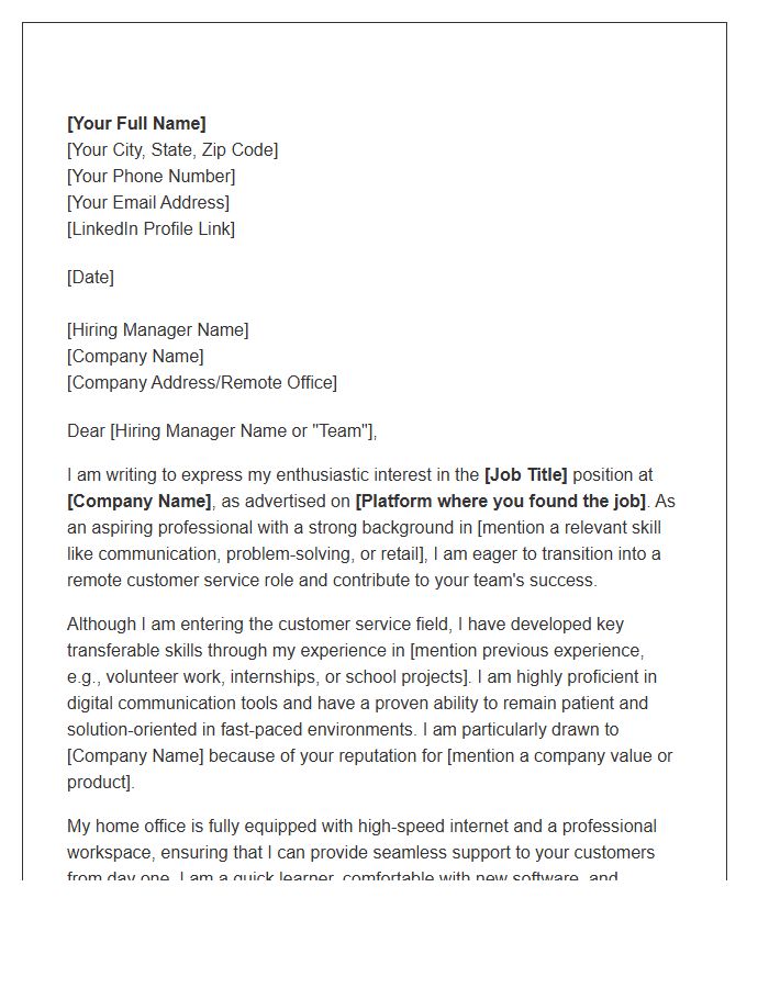 Remote Customer Service Cover Letter Template For Beginners