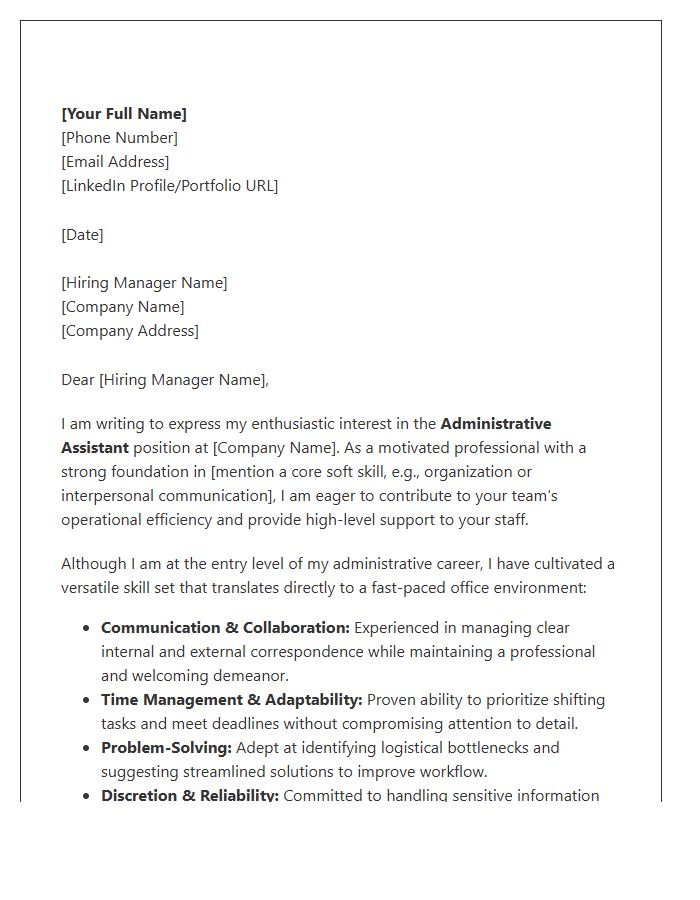 Entry Level Administrative Assistant Cover Letter Template Focused On Soft Skills