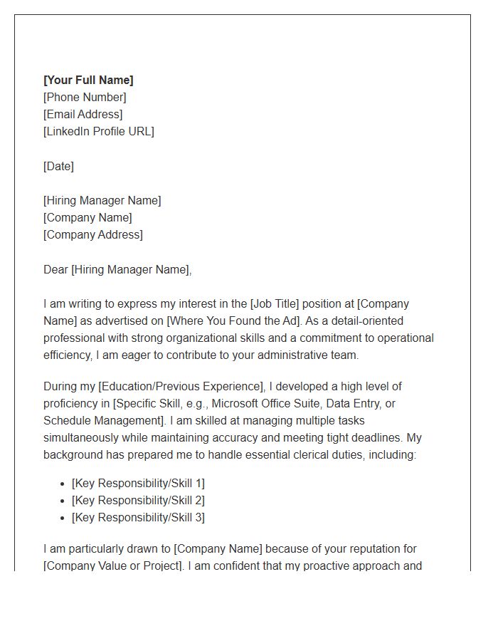 Entry Level Administrative Assistant Cover Letter Template For General Clerical Roles