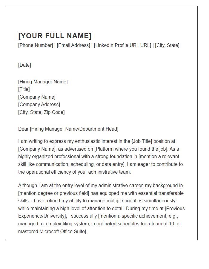Modern Entry Level Administrative Assistant Cover Letter Template