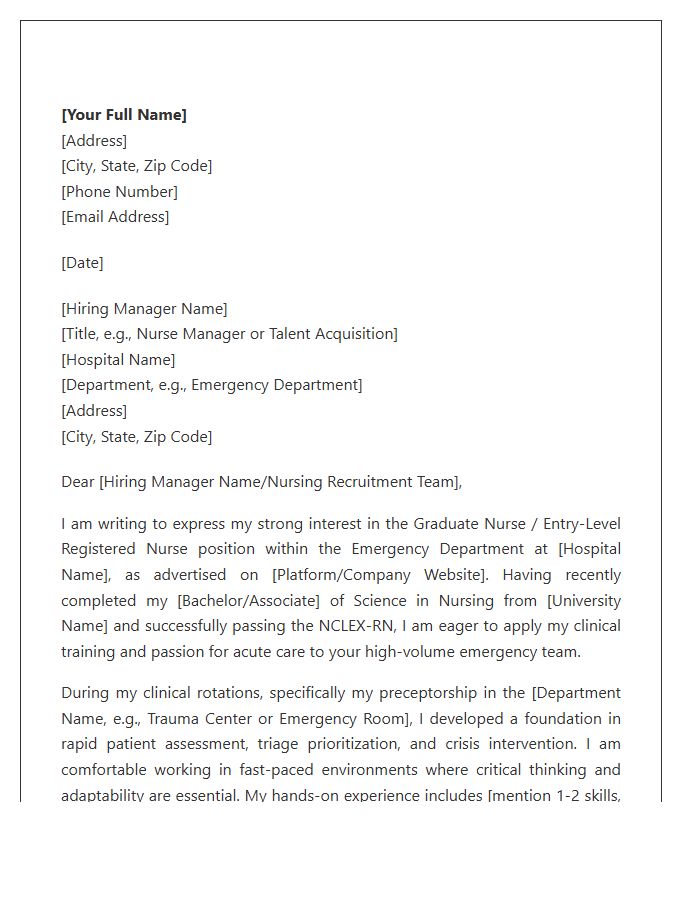 Entry Level Emergency Room Registered Nurse Cover Letter Template