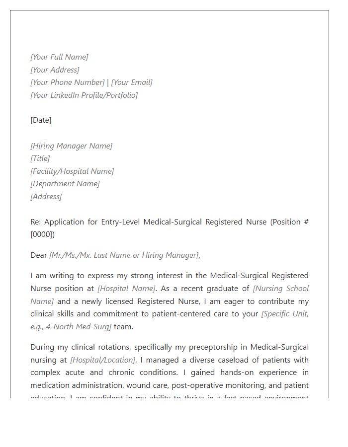 Entry Level Medical Surgical Registered Nurse Cover Letter Template