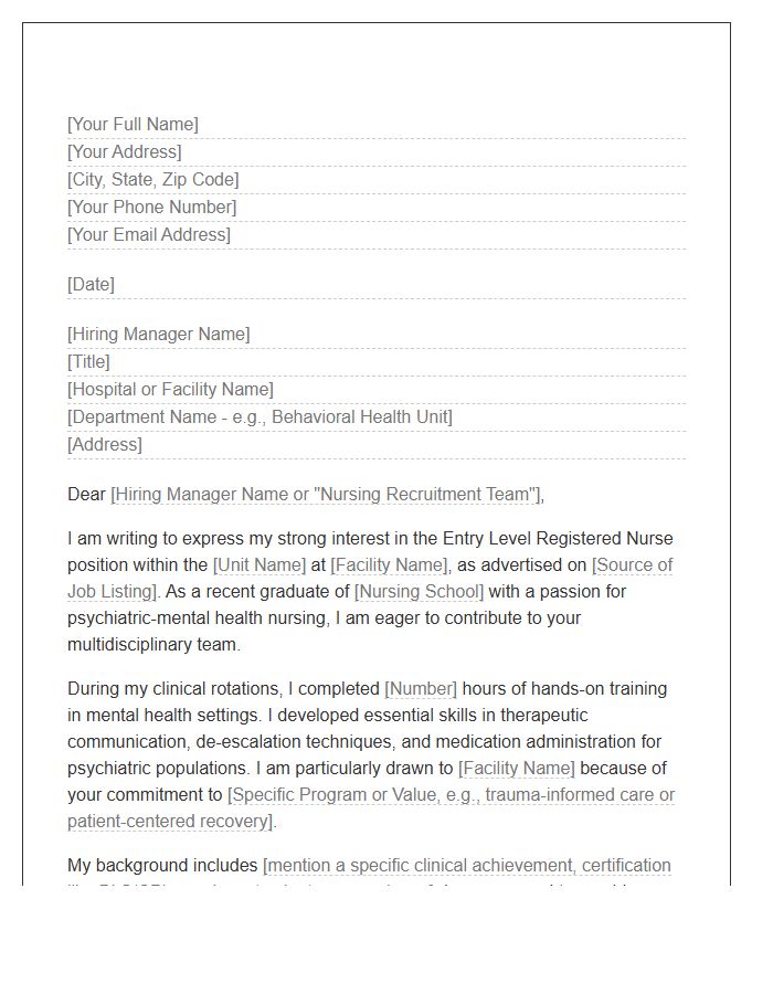 Entry Level Registered Nurse Mental Health Unit Cover Letter Template