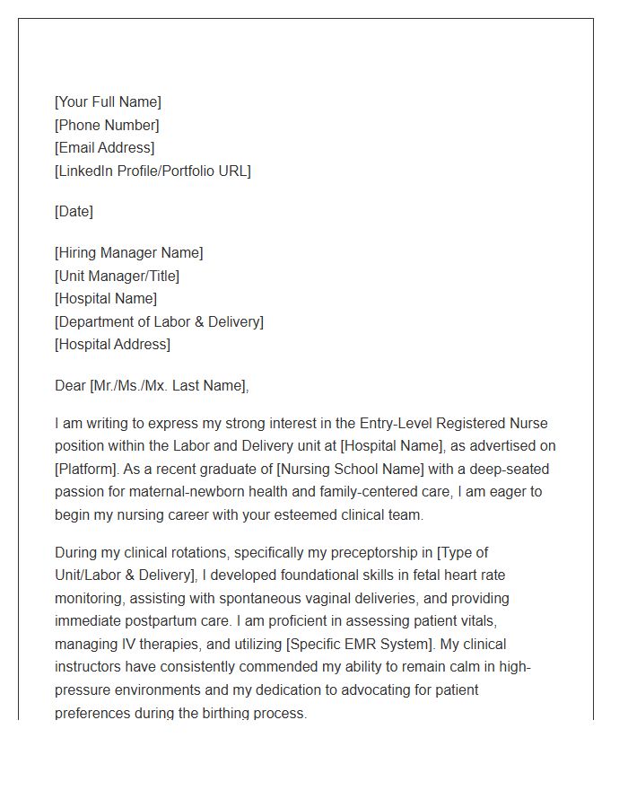Labor And Delivery Entry Level Registered Nurse Cover Letter Template