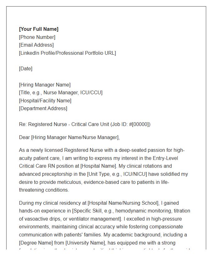 Registered Nurse Entry Level Critical Care Cover Letter Template