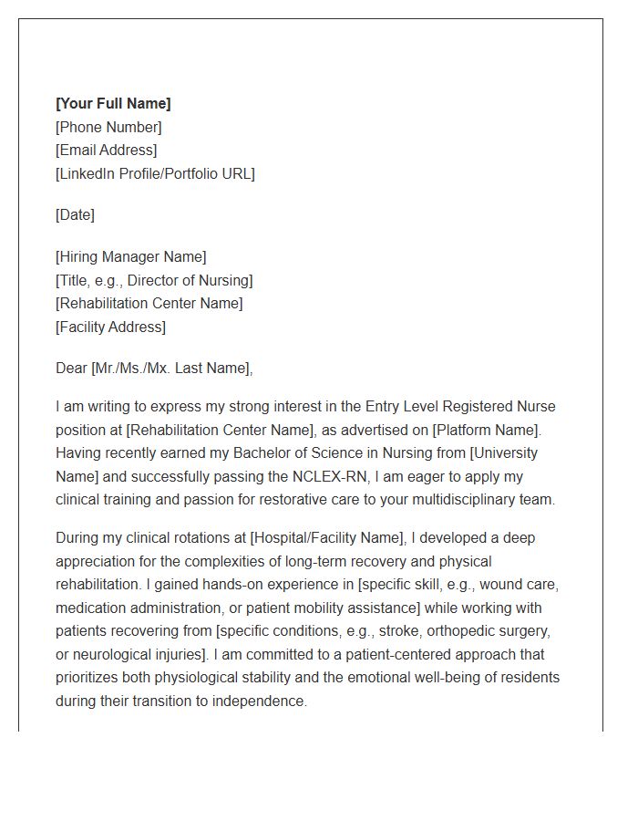 Rehabilitation Center Entry Level Registered Nurse Cover Letter Template
