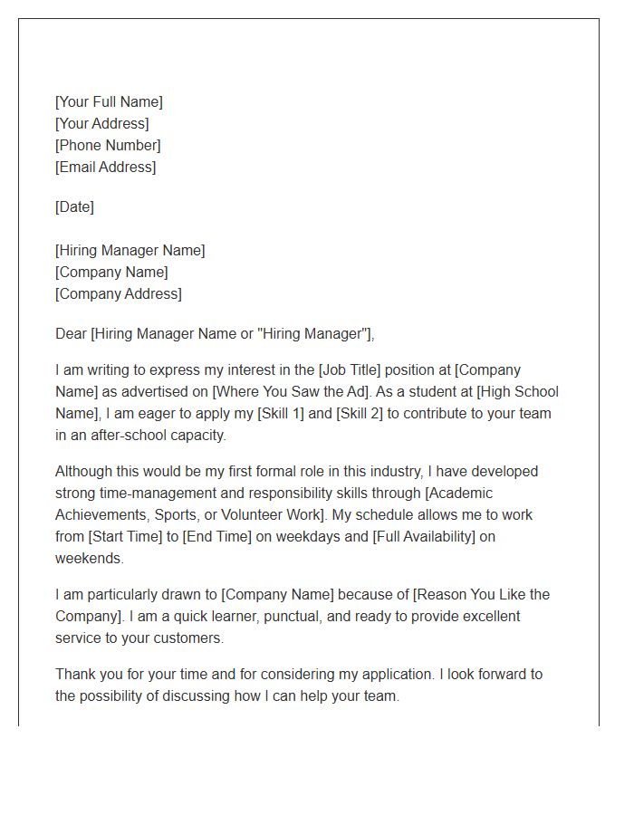 After School Job High School Student Cover Letter Template