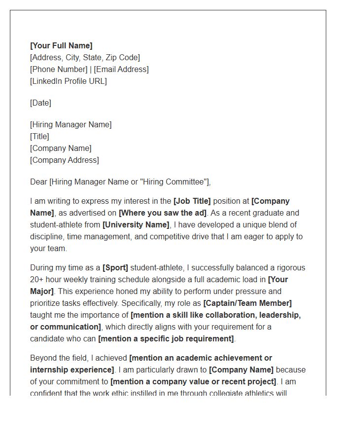 Student Athlete First Job Cover Letter Template