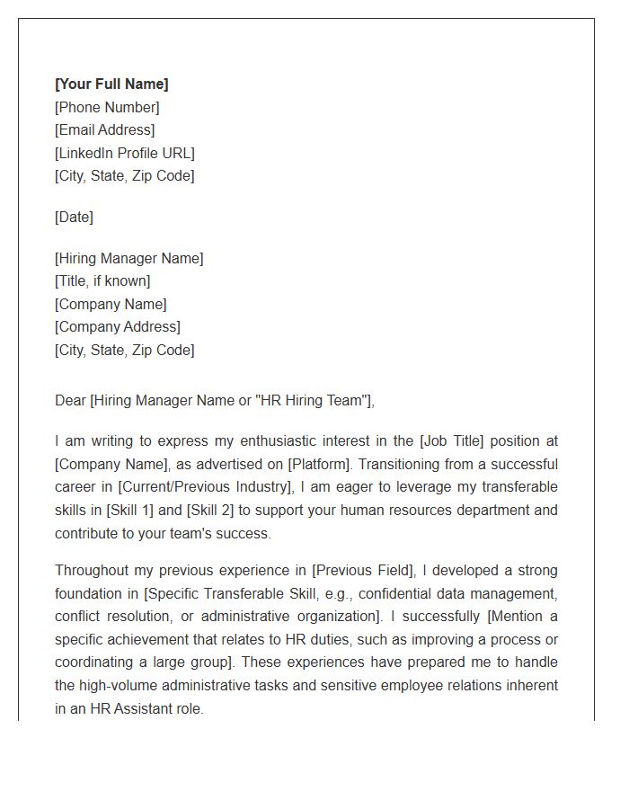 Career Change Entry Level HR Assistant Cover Letter Template
