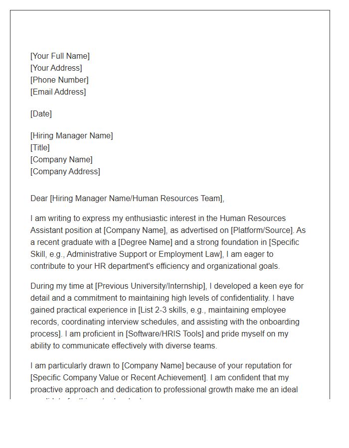 Corporate Entry Level Human Resources Assistant Cover Letter Template