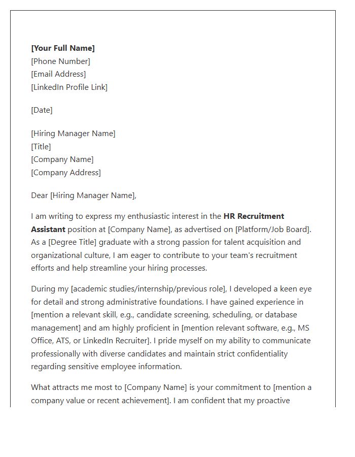 Entry Level HR Recruitment Assistant Cover Letter Template