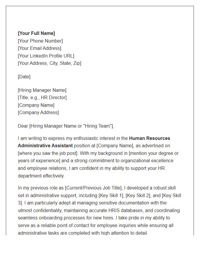 Human Resources Administrative Assistant Cover Letter Template