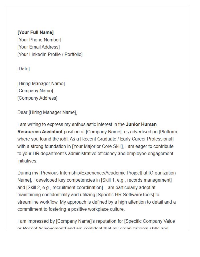 Junior Human Resources Assistant Cover Letter Template