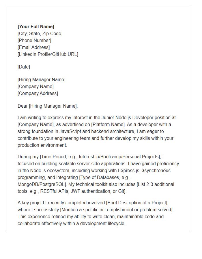 Junior Node Js Developer Cover Letter Template