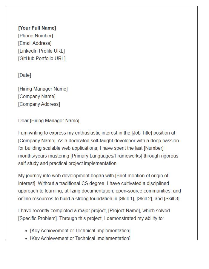 Self Taught Junior Web Developer Cover Letter Template