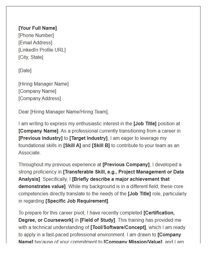Career Change Entry Level Associate Cover Letter Template