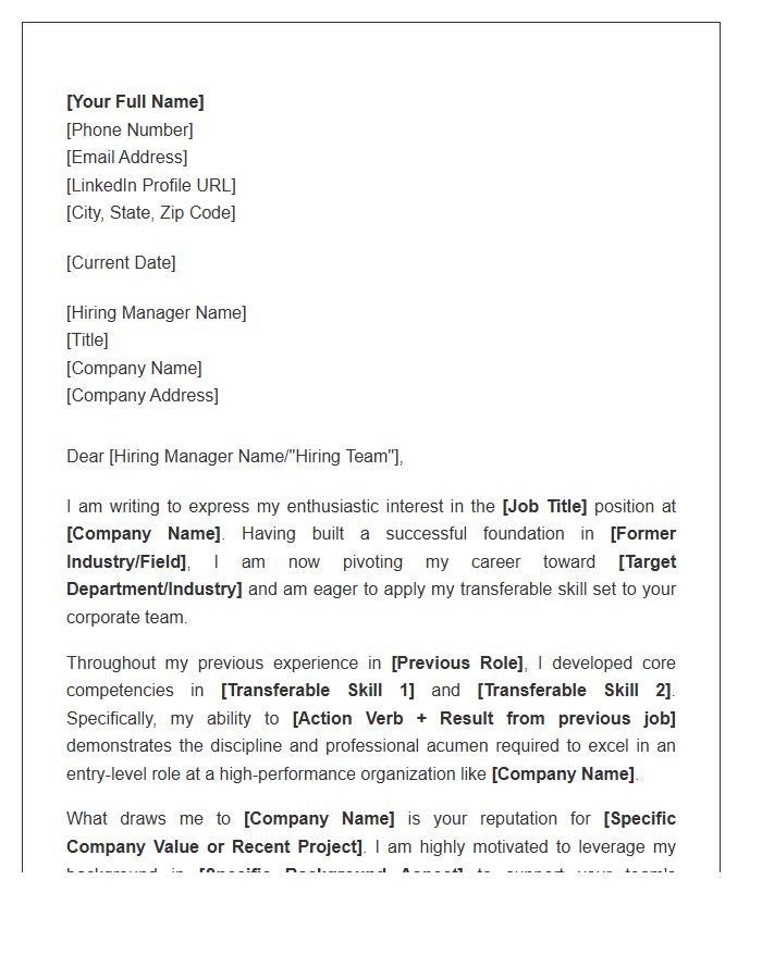 Career Change Entry Level Corporate Cover Letter Template