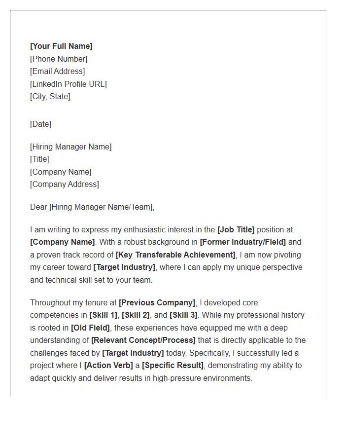Career Change Professional Starter Cover Letter Template