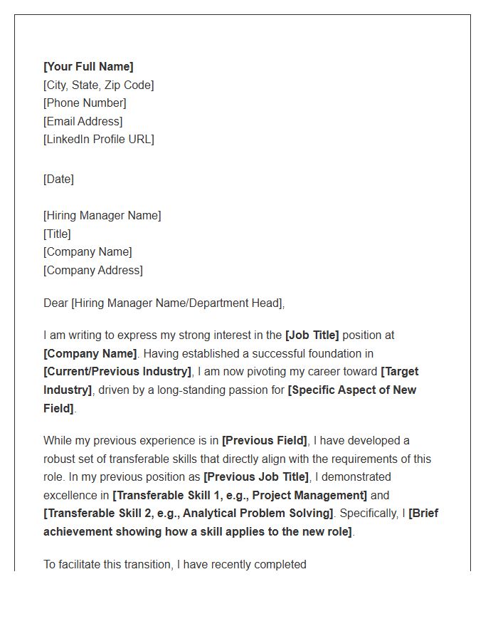 Entry Level Career Switch Professional Cover Letter Template
