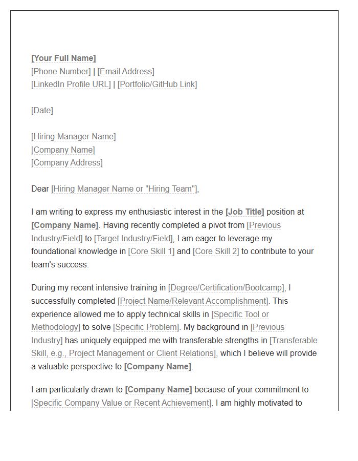 Entry Level Career Transformation Cover Letter Template