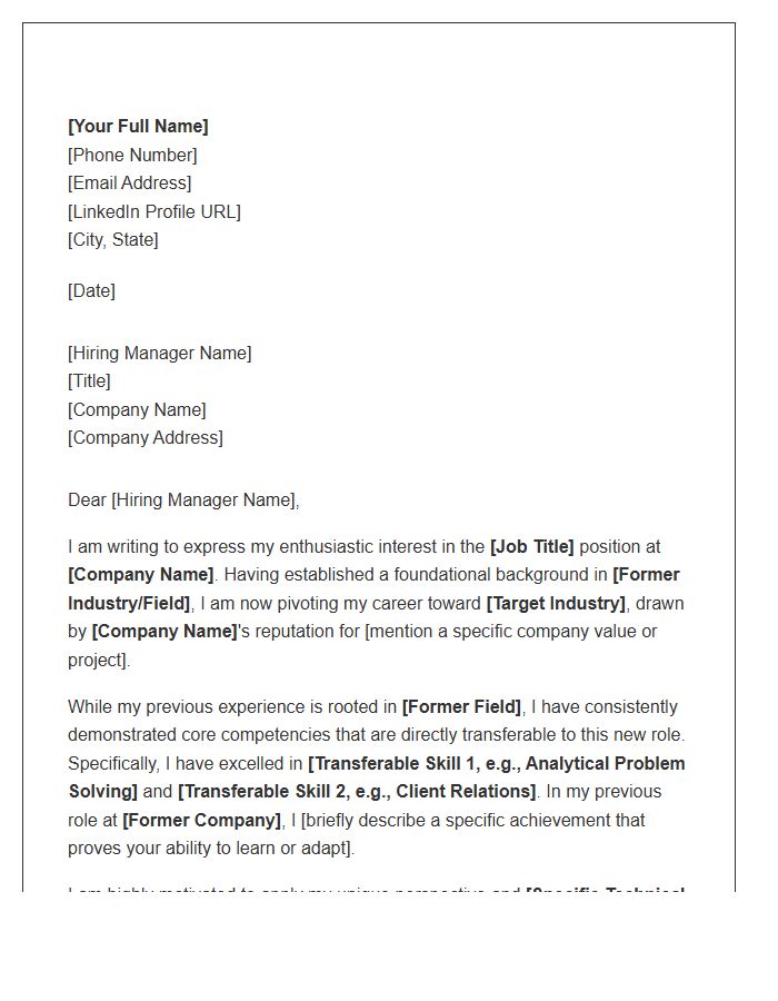 Entry Level Professional Industry Shift Cover Letter Template