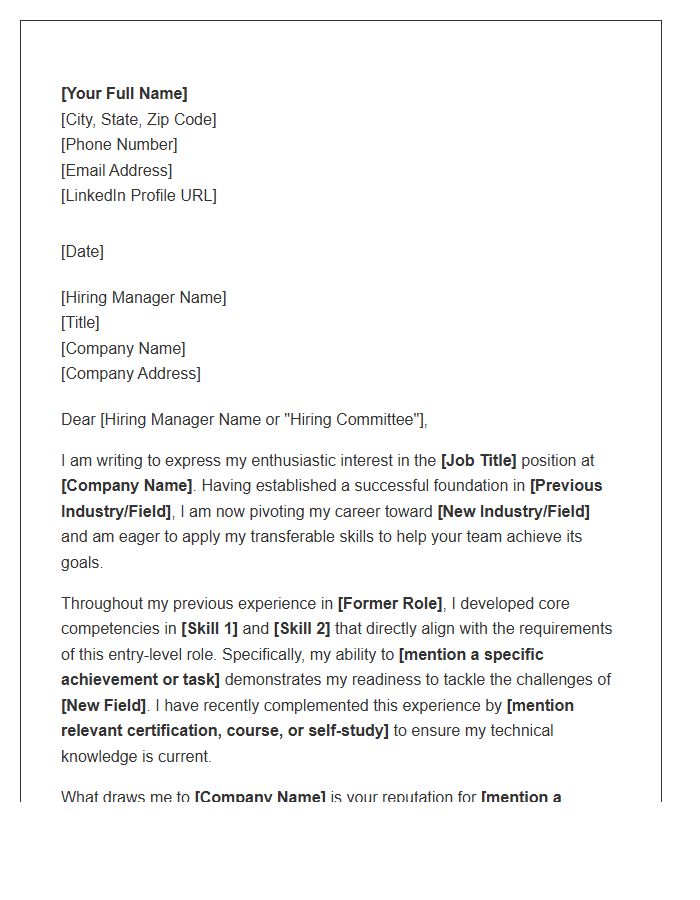Professional Career Pivot Entry Level Cover Letter Template