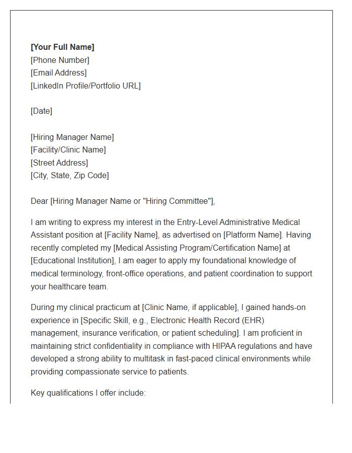 Administrative Medical Assistant Entry Level Cover Letter Template
