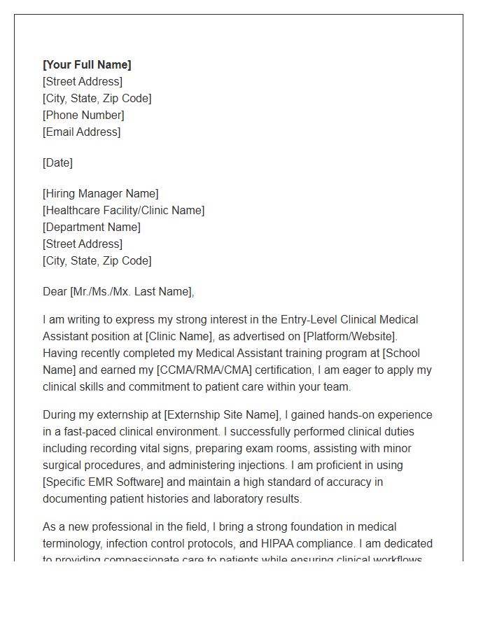 Clinical Medical Assistant Entry Level Cover Letter Template