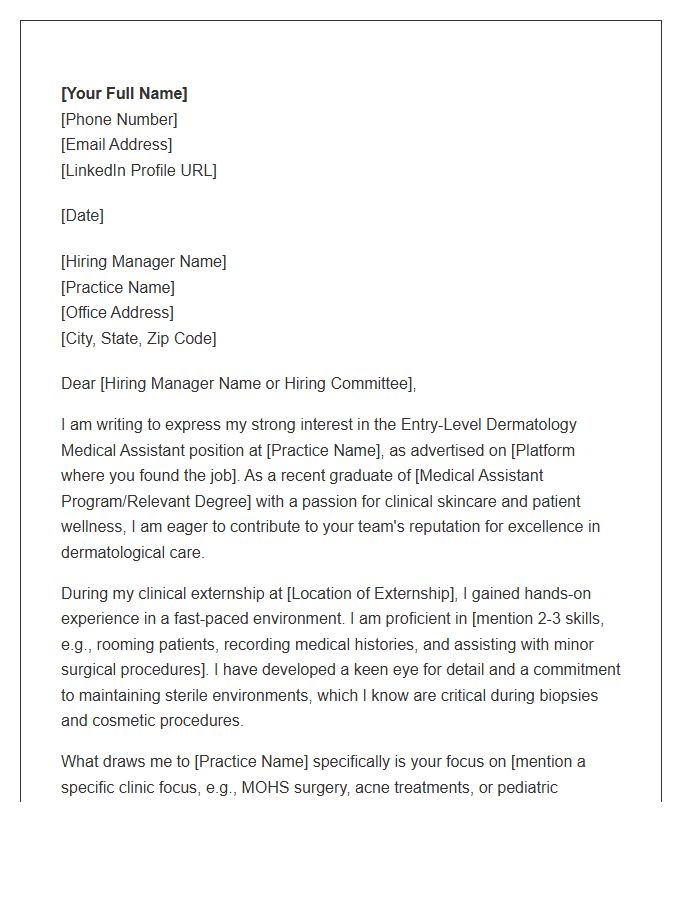 Dermatology Medical Assistant Entry Level Cover Letter Template