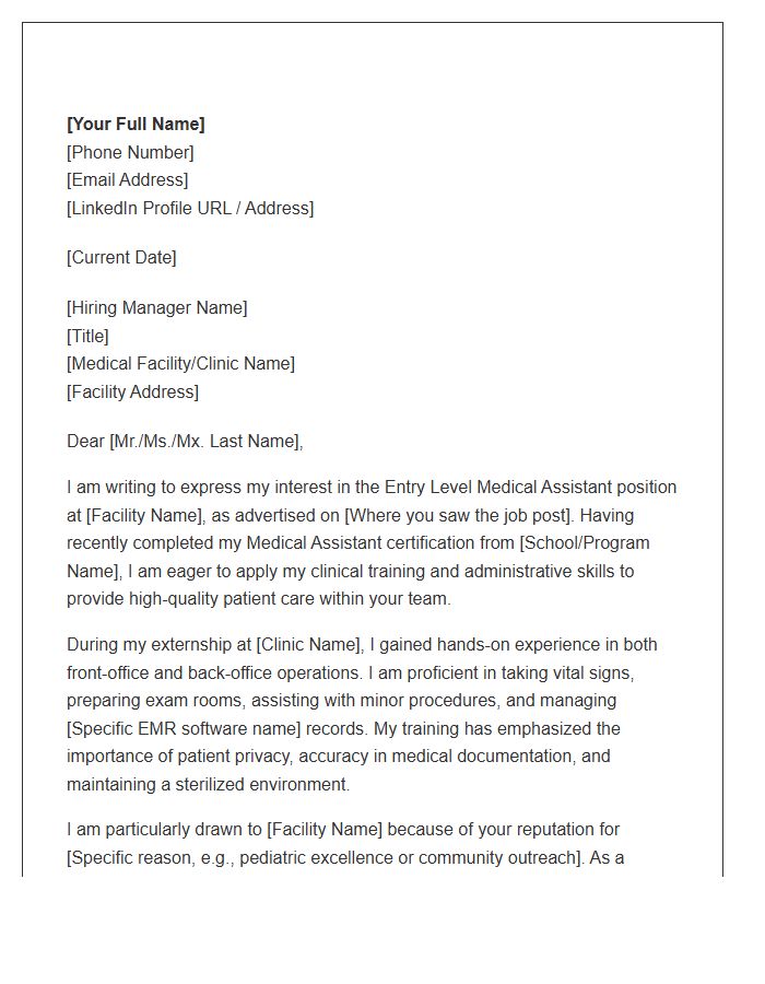 Entry Level Medical Assistant Cover Letter Template